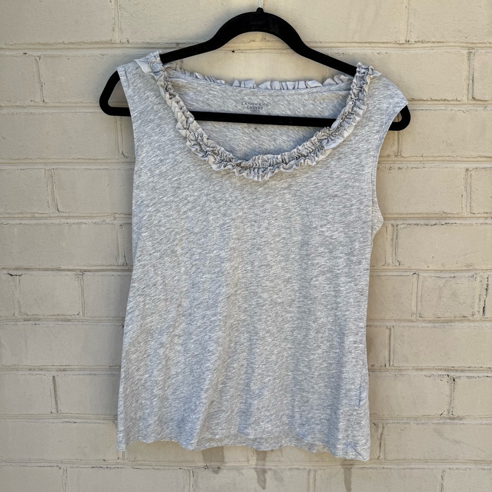 Lands’ End Canvas Gray Ruffled Women's Tank Top Size M 10/12